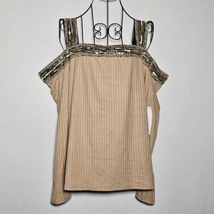 Elegant Tan Women's Top with Sequin Details NWT Venus Size XL